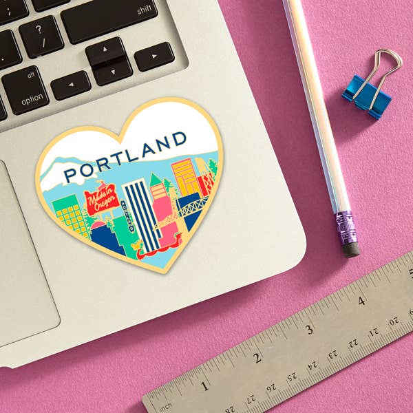 Portland Skyline Heart Die Cut Sticker